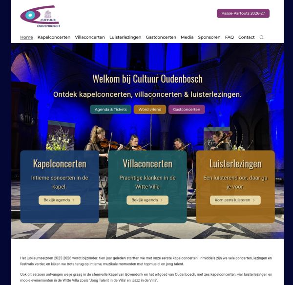 voorpagina van de website van Cultuur Oudenbosch